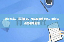 痛彻心扉，挥别昨日，用温柔治愈心灵，最好的挽回情感的话