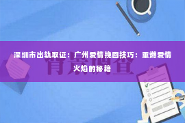 深圳市出轨取证：广州爱情挽回技巧：重燃爱情火焰的秘籍