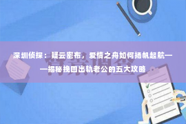 深圳侦探：疑云密布，爱情之舟如何扬帆起航——揭秘挽回出轨老公的五大攻略